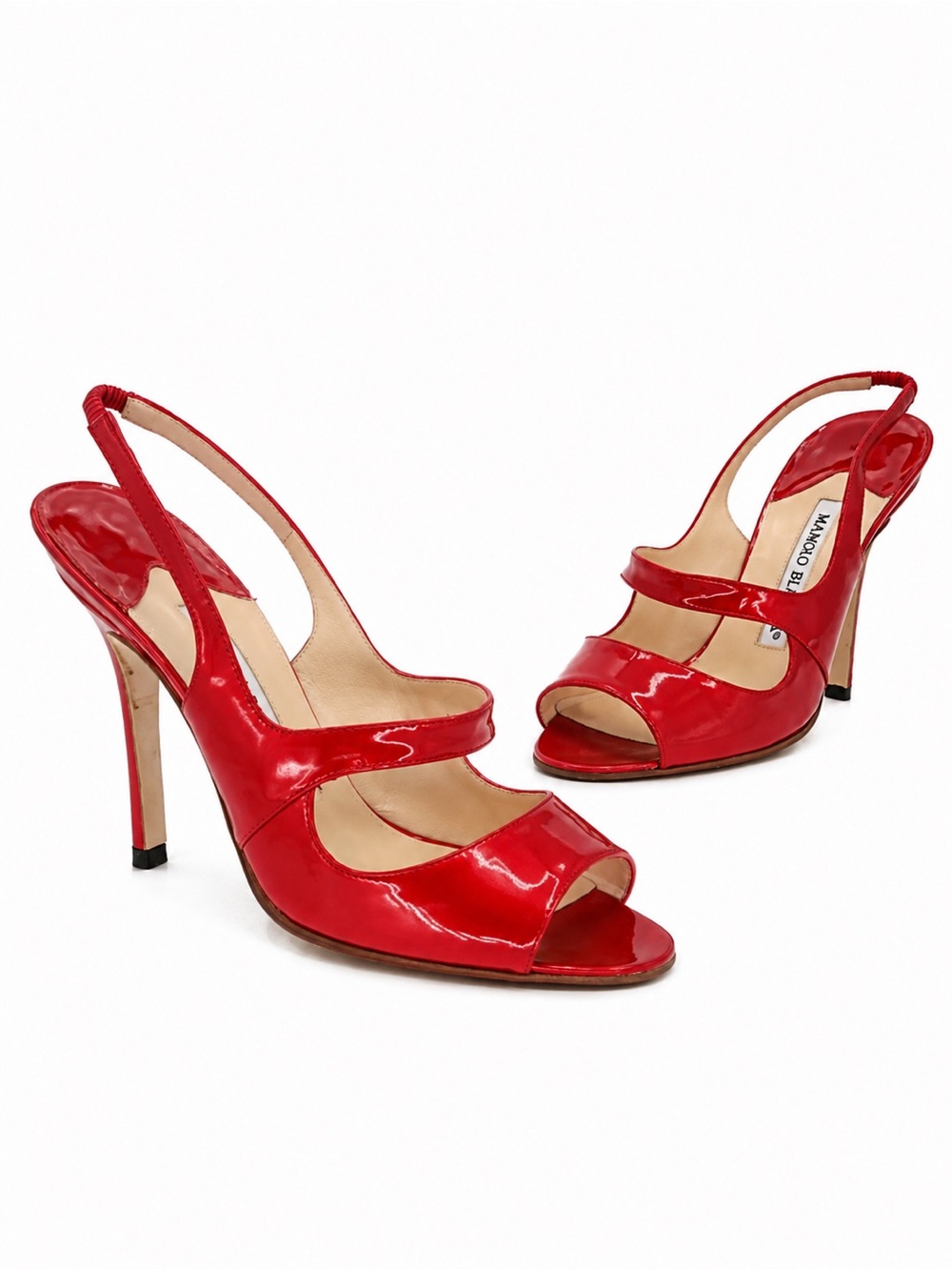 Vintage Manolo Blahnik Red Patent Leather Slingback Heels EU 39.5